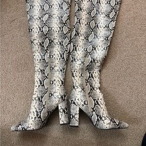 PrettyLittleThing Snake Print Over the Knee Boots